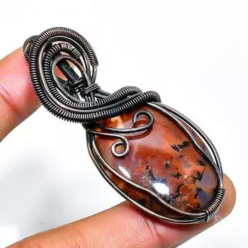 Медовый дендритный драгоценный камень, ручная работа, медная проволочная обертка, кулон 2,36 дюйма 2.36 мёд