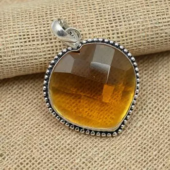 Медовый топаз Драгоценный камень 925 пробы Серебряный очаровательный кулон ручной работы для нее 1.88 Inches оранжевый