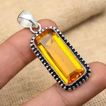 Медовый топаз, драгоценный камень, кулон ручной работы из стерлингового серебра 925 пробы для женщин 1.77 Inches жёлтый
