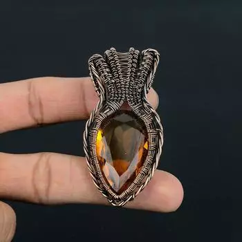 Медовый топаз, драгоценный камень, медная проволока ручной работы, подвеска для ювелирных изделий для любви 2.76 Inches оранжевый