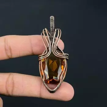 Медовый топаз драгоценный камень ручной работы из чистой медной проволоки подвеска для ювелирных изделий на День Благодарения 2.56 Inches коричневый