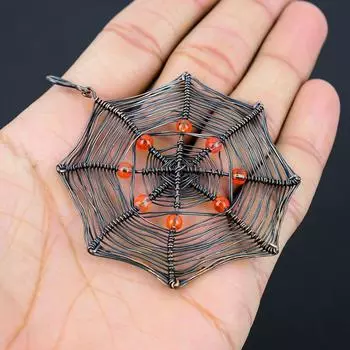 Медовый топаз в форме паутины, драгоценный камень, чистая медная проволока, обернутая ювелирными изделиями ручной работы 3.23 Inches оранжевый