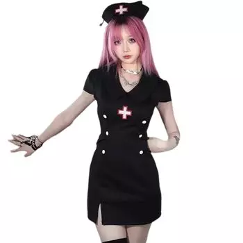 Медсестра медсестра ангел в мини нарядном фото медсестра черный [SENMHS] униформа, косплей, сексуальный, эротический, экстремальный, белый, горничная, милый, соблазнительный, милый, бондаж,