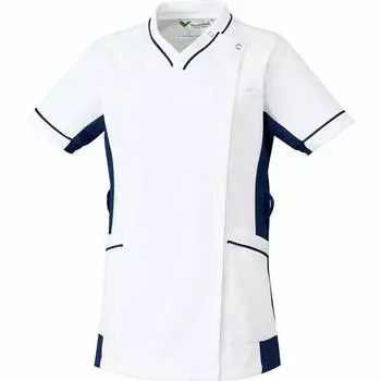 Медсестра Одежда Nursing 3D Quick White x Navy L [Midori Anzen] Скраб, Медицинский, Уход, Женский, Антистатический, Резка, Эластичный, Сушка, VEM127, Верх,
