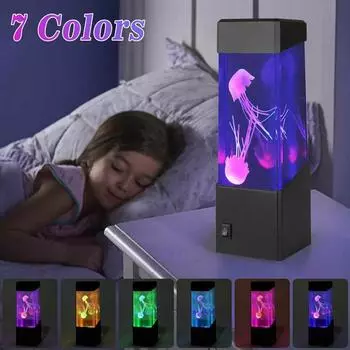 Медуза Свет Лава Лампа Аквариум Светодиодное Многоцветное Освещение Настроение Ночной Светильник Прикроватные Лампы Украшения Комнаты Светодиодные Лампы Для Комнаты jellyfish