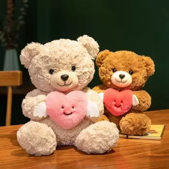 Медведь-ангелочек, обнимающий сердце, милая плюшевая кукла-медведь, подарок на День святого Валентина для девушки, 1 шт. 25 см One Size красный