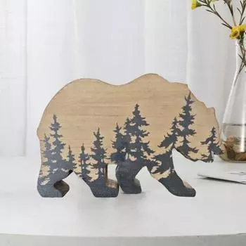 Медведь, деревянное украшение, деревенский дом, 3D животное, домашний офис, гостиная, рабочий стол, орнамент дикой природы, день рождения, Рождество