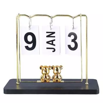 Медведь Деревянный Металлический Календарь Ежедневный Календарь Многоразовый Вечный Календарь Настольный Календарь чёрный