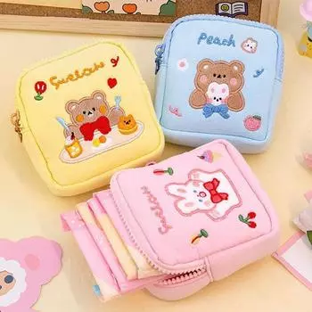 Медведь гигиенические сумки для хранения салфеток Кролик косметички Сумки для украшений Держатель тампонов для сумочки для девочек темно-синий