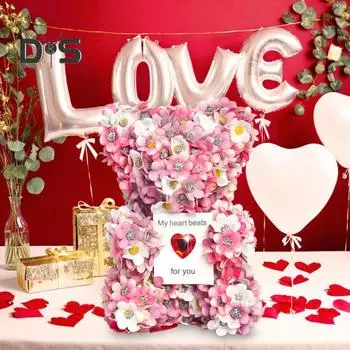 Медведь из роз для женщин. Искусственный медведь из роз на День святого Валентина с коробкой. Розовый медведь из роз на годовщину, день рождения, романтический подарок для нее. розовый