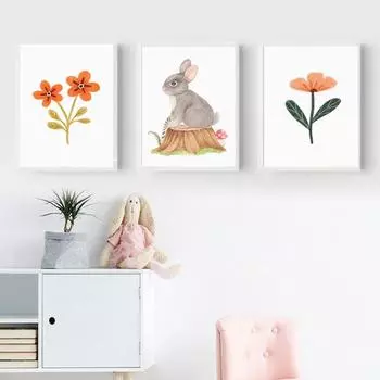 Медведь Кролик Цветок Гриб Лесная Детская Бохо Wall Art Холст Картины Плакаты и Отпечатки Настенные Панно Декор Детской Комнаты Без Рамки 21*30cm No Frame