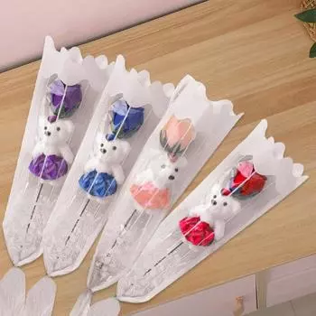 Медведь Роза Мыло Цветок Творческий Роза Медведь Букет Романтический День Святого Валентина Подарки Свадьба День Рождения Цветочная Комната Домашний Декор фиолетовый