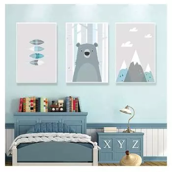 Медведь с животным принтом, настенное искусство, холст, минималистичная картина, картина в скандинавском стиле, украшение для детской спальни, дикий бесплатный детский плакат с цитатами 21cm30cm NoFrame