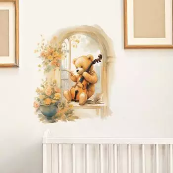 Медведь Скрипка Цветы Детская Спальня Гостиная Фон Ландшафтный Дизайн Наклейка На Стену 39*45CM/fun-f65