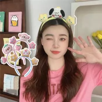 Медведь Звезда Обруч для волос Животное Мультфильм Плюшевая повязка для волос Подарки Собака Плюшевая повязка на голову Девочка жёлтый