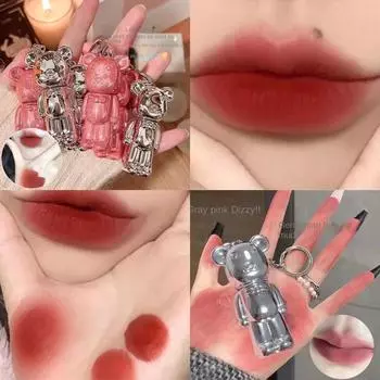 Медвежья грязь для губ, матовый туман, бархатная глазурь для губ, водостойкая помада, увлажняющий и увлажняющий бальзам для губ, брелок-подвеска для женщин, стойкий макияж
