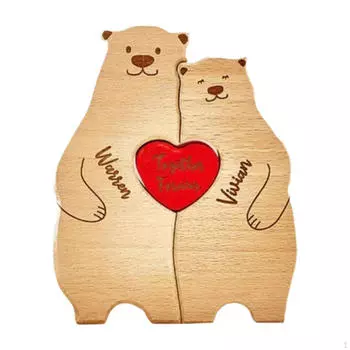 Медвежья семья деревянная художественная головоломка украшение милые подарки на день рождения скульптура медведей для 2 bears