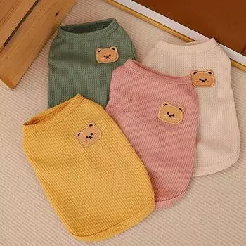 Медвежий жилет для домашних животных, одежда для собак, кошачья однотонная футболка, одежда для собак, тонкая, маленькая, модная, летняя, дышащая, для девочек, мопсов, домашних животных, жилет для йорков S