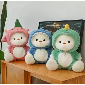 Медвежонок Тедди Косплей Свинья Динозавр Милая Плюшевая Игрушка Мягкая Мультяшная Анимированная Съемная Шапка Коричневый Медведь Плюшевый для Детей На День Рождения about 25-30cm