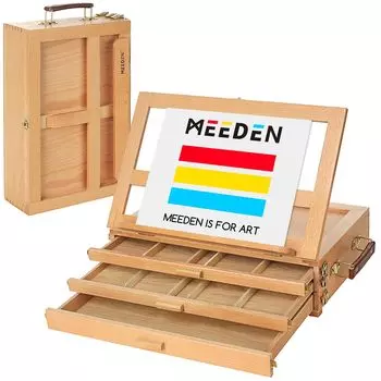 MEEDEN Столешница из бука с угловым ящиком для хранения, эскиз, чертежный стол для масла, 28 x 13 x 42 см, мольберт, деревянный, регулируемый, в комплекте, складной,