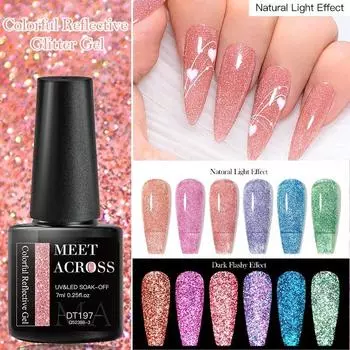 MEET ACROSS 7 мл цветной светоотражающий гель-лак для ногтей с блестками, мерцающий гель, отмачиваемый гель-лак для маникюра, лак для салона ногтей DT195
