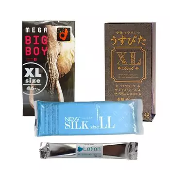 Mega Big Boy 12 pieces Rich Usupita XL 12 pieces New Silk LL 12 pieces Large size XL size Mega size Okamoto Japan Medical Condom Set with stick lotion