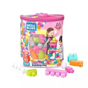 Мега Блоки (МЕГА БЛОКИ) Mega Blocks для детей от 1 года, упаковка из 80 розовых кубиков [от 1 года] DCH62