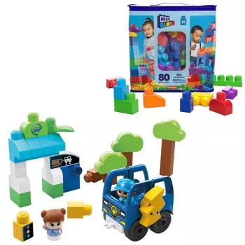 Мега Блоки (МЕГА БЛОКИ) Mega Blocks для детей от 1 года и старше, набор из 80 штук, электромобиль и зарядное устройство ~ Изучайте ЦУР с помощью блоков ~ [111 блоков]