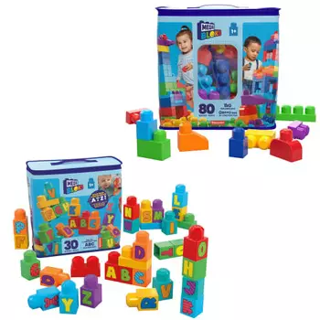 MEGA BLOKS Mega Blocks для детей от 1 года и старше - Давайте играть с ABC Набор из 30 и 80 упаковок - Блоки 110 штук Развивающая и обучающая игрушка для детей от 1 года и старше
