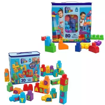 MEGA BLOKS Мегаблоки для детей от 1 года и старше, играйте с ABC Набор из 30 и 80 упаковок Блоки 110 штук Развивающая и обучающая игрушка для детей от 1 года и старше Синий -