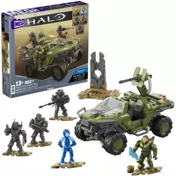 MEGA Halo Building Toy Set FLEETCOM Warthog ATV Vehicle 469 деталей 5 подвижных микрофигурок и аксессуары HNC57, маленький,