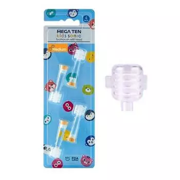 Megaten Kids Sonic Medium Refill Head 4P + Head Cover toothbrush set, 1 set