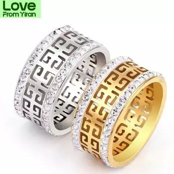 Megin D Stainless Steel Titanium Great Wall Carved Hollow Gothic Vintage Boho Rings For Women Men Couple Friends Gift Jewelry 11 золотой