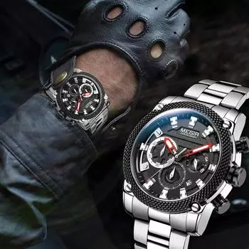 MEGIR 2021 новые черные мужские часы лучший бренд класса люкс водостойкий хронограф бизнес военные наручные часы мужские часы Reloj Hombre