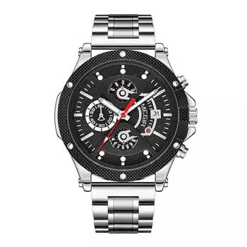 MEGIR Деловые кварцевые наручные часы с хронографом для мужчин с ремешком из нержавеющей стали и запасным силиконовым ремешком со светящимися стрелками с автоматической датой серебряный/чёрный