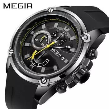 MEGIR хронограф мужские спортивные часы мужские силиконовые автоматические кварцевые часы с датой мужские роскошные брендовые водонепроницаемые Relogio Masculino золотой
