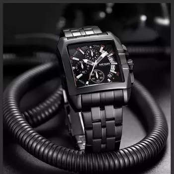 MEGIR Мужские водонепроницаемые часы со стальным ремешком и люминесцентным календарем, многофункциональные спортивные часы 2018M серый