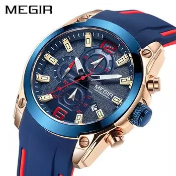 MEGIR Розовые Синие Водонепроницаемые Спортивные Мужские Часы Кварцевые Наручные Часы для Мужчин