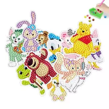 MEGZIHXN 5D DIY Алмазные художественные наклейки для детей 12 шт. Фиолетовый кролик Белый кот Розовый медведь Мари Наклейка Краска Алмазный набор по номерам Художественный набор для творчества