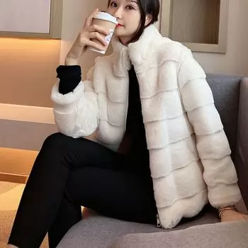 Мех корейский осенне-зимний женский плащ новый женский топ имитация норки интернет знаменитости женщины в трендовой высококачественной женской одежде S бежевый