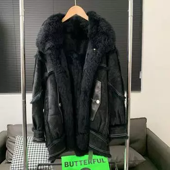 Мех кролика, новая куртка с большим меховым воротником, меховая вставка средней и длинной длины, тонкая теплая, женская одежда большого размера XS