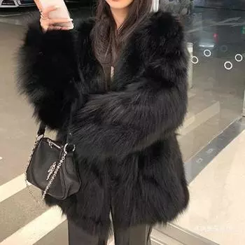 Мех лисы кожа новинка 2024 года пальто имитация утолщенная молодая мода среднее и длинное меховое зимнее пальто XS