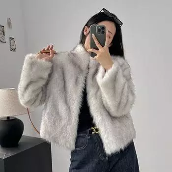 Мех меховой легкий короткий лисьий мех пальто женский зимний Тоскана one size fits all светло-серый