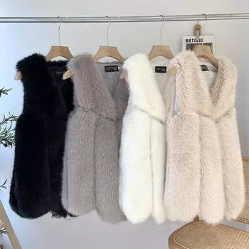 Мех осень и зима новый сращивание искусственный мех жилет женский средний и длинный искусственный мех лисы жилет жилет жилет жилет жилет S белый