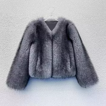 Мех премиум имитация меха лисы экологически чистая шуба, осень и зима маленькая ароматная V-образный вырез простая женская шуба S (40kg-55kg)