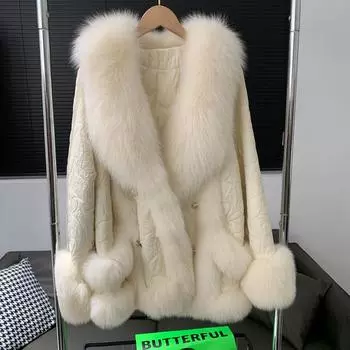 Мех, зимняя новая свободная шуба из лисьего меха женская длинная гусиный пух одежда легкая женская one size fits all белый