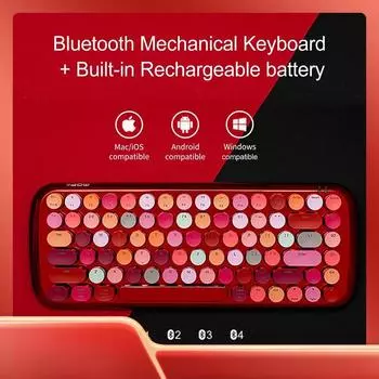 Механическая Bluetooth-клавиатура LUSC, методы Bluetooth и проводного подключения, освещение и зарядка, для планшетов, настольных компьютеров, ноутбуков Lusc Red(Green Shaft)