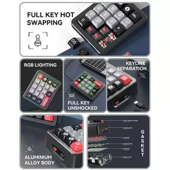 Механическая игровая клавиатура K812 RGB с возможностью горячей замены и настраиваемой подсветкой Numpad для геймеров, программистов и киберспортсменов чёрный