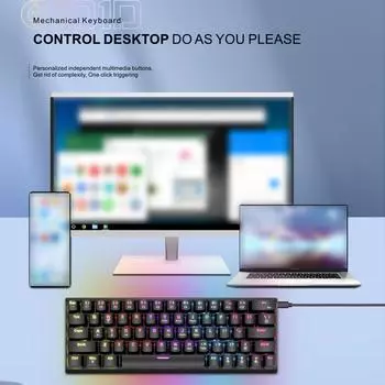 Механическая клавиатура BAJEAL, 63-клавишная игровая клавиатура, высококачественные синие переключатели, прочная и компактная 0 чёрный