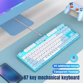 Механическая клавиатура HXSJ L600, 87 клавиш, переключатели с возможностью горячей замены, эргономичный дизайн, полная защита от ореолов синий
